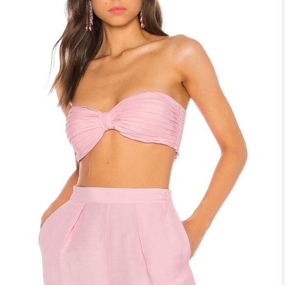 Ronny Kobo Mayah Crop Top Petal Pink Linen Bandeau Knot Smocked Resort S Revolve - Picture 3 of 12